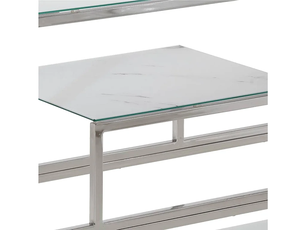 Table console argenté acier inoxydable et verre trempé