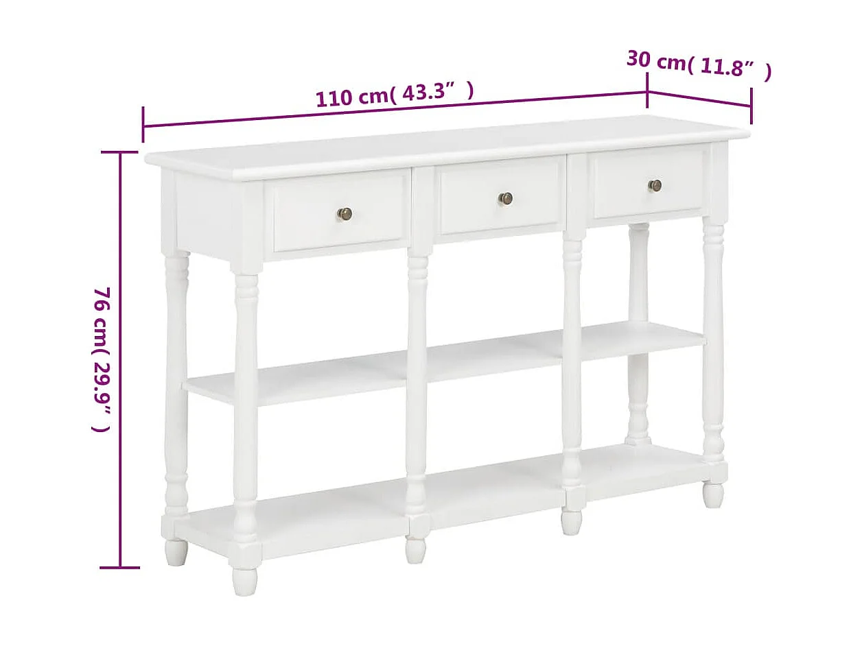 Mesa consola 110x30x76 cm derivados de madeira branco