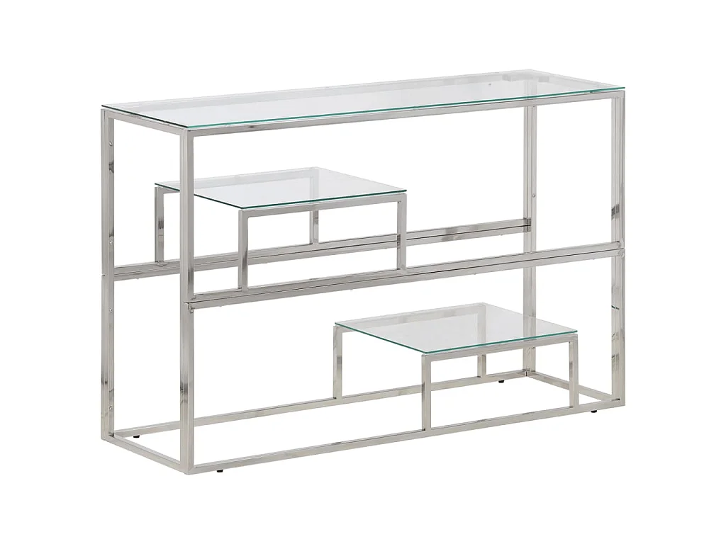 Table console argenté acier inoxydable et verre trempé