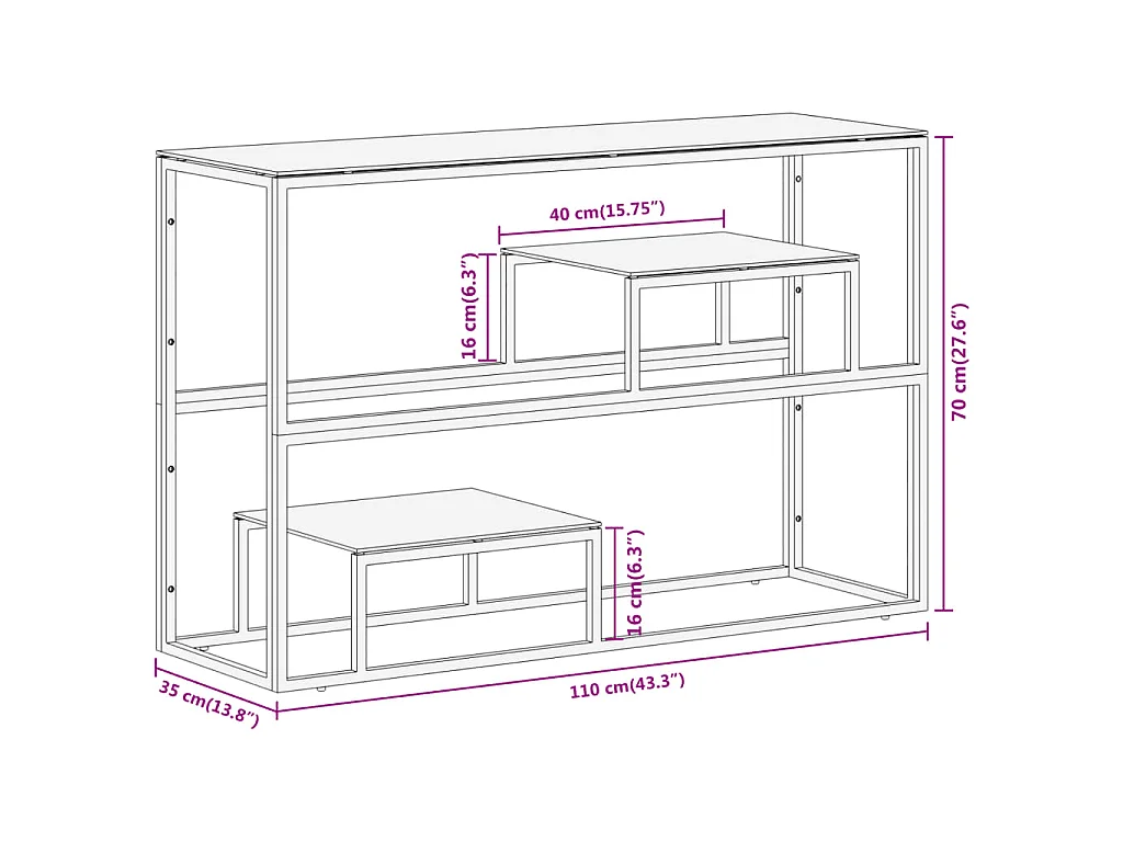 Table console argenté acier inoxydable et verre trempé