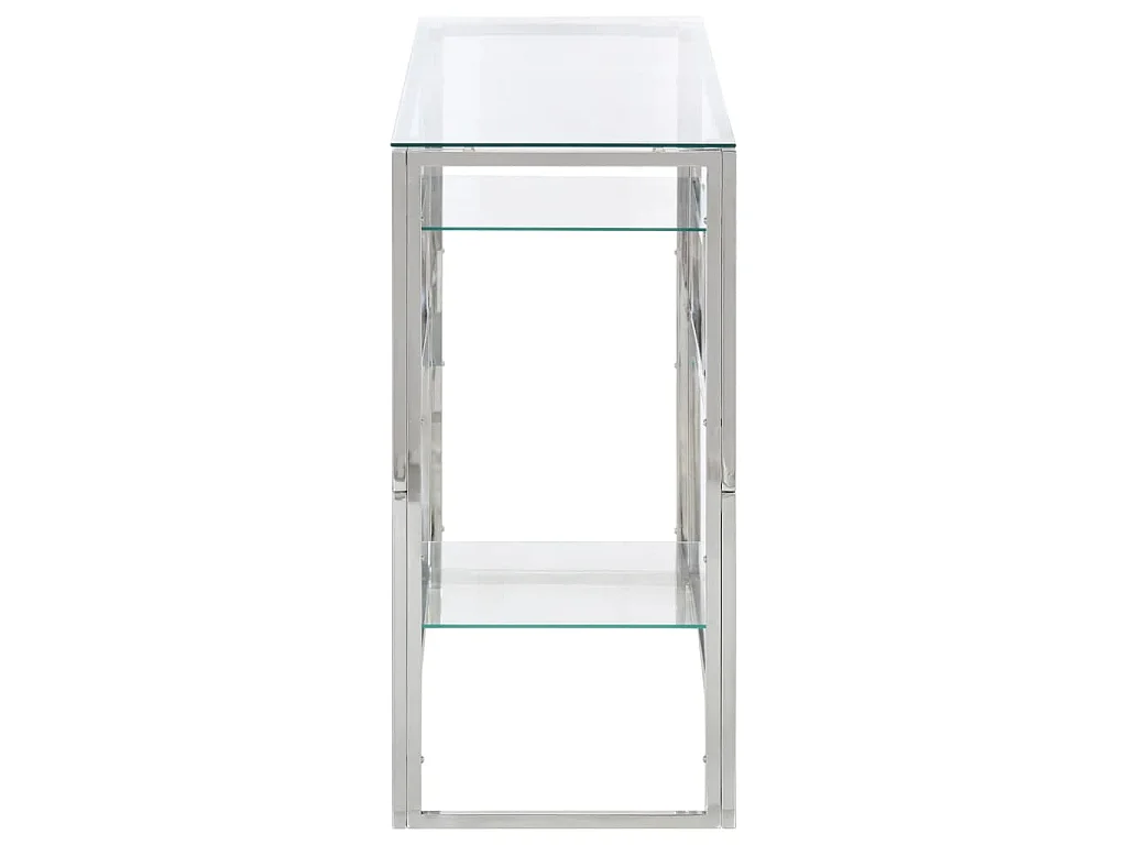 Table console argenté acier inoxydable et verre trempé