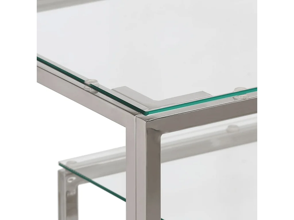 Table console argenté acier inoxydable et verre trempé