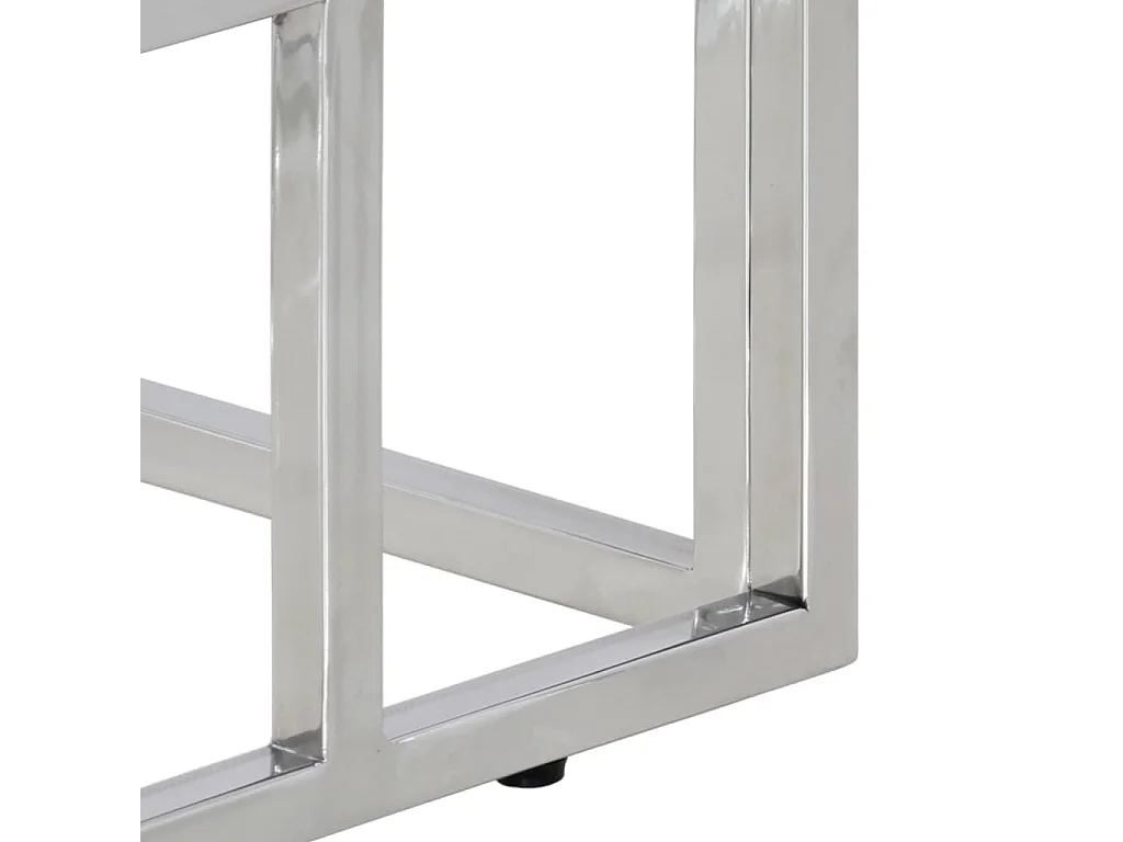Table console argenté acier inoxydable et verre trempé
