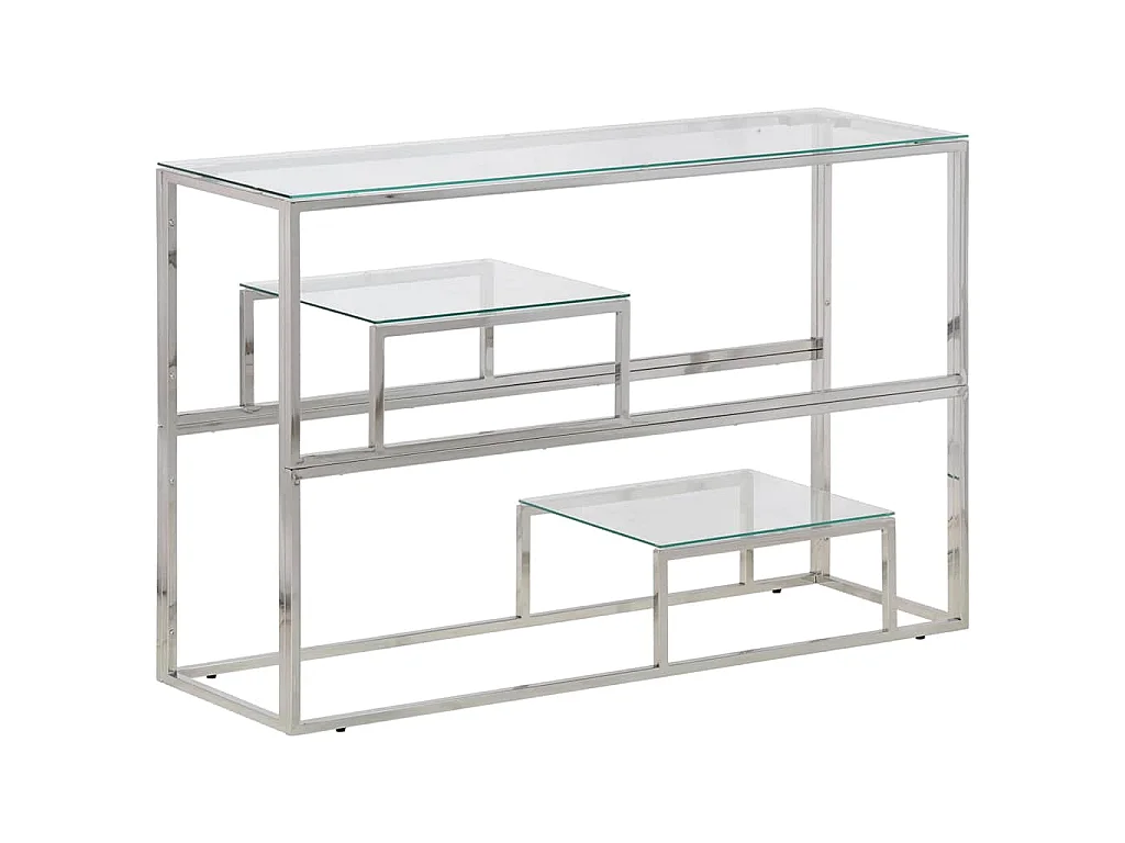 Table console argenté acier inoxydable et verre trempé