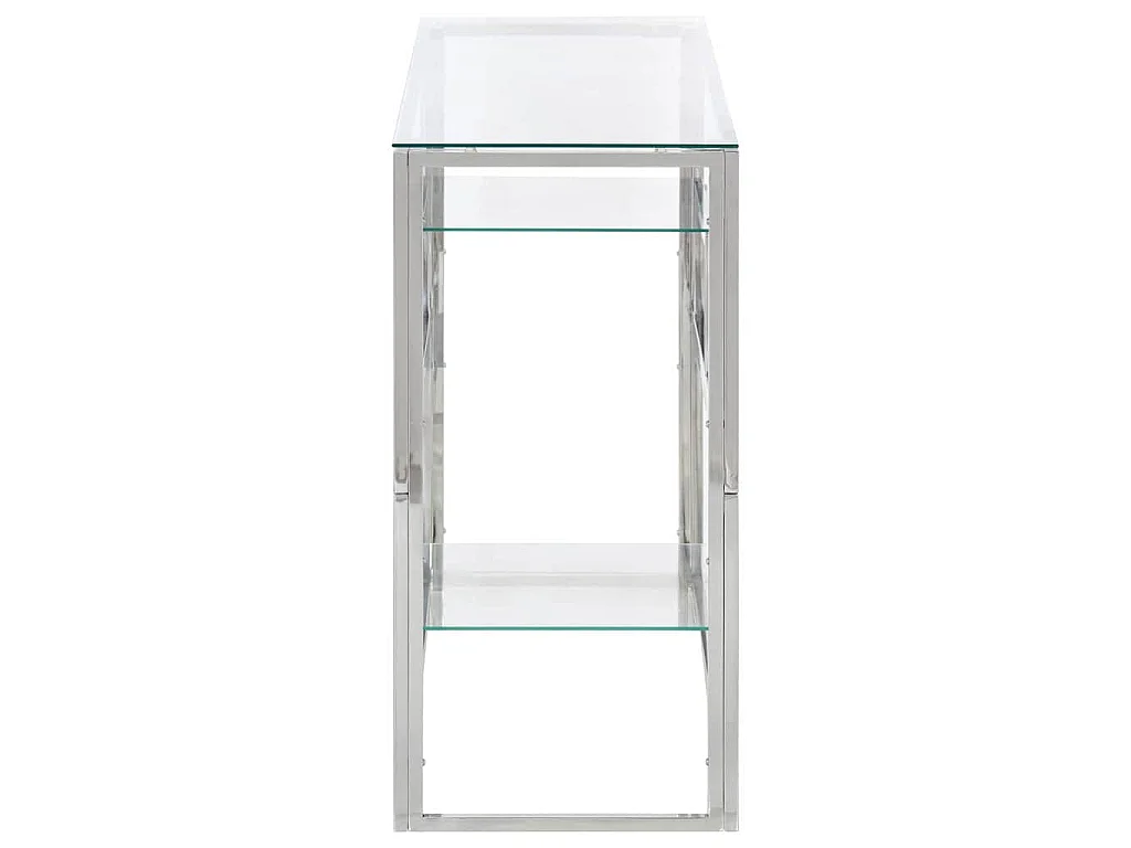 Table console argenté acier inoxydable et verre trempé