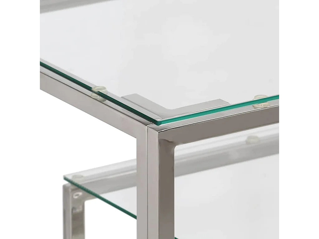 Table console argenté acier inoxydable et verre trempé