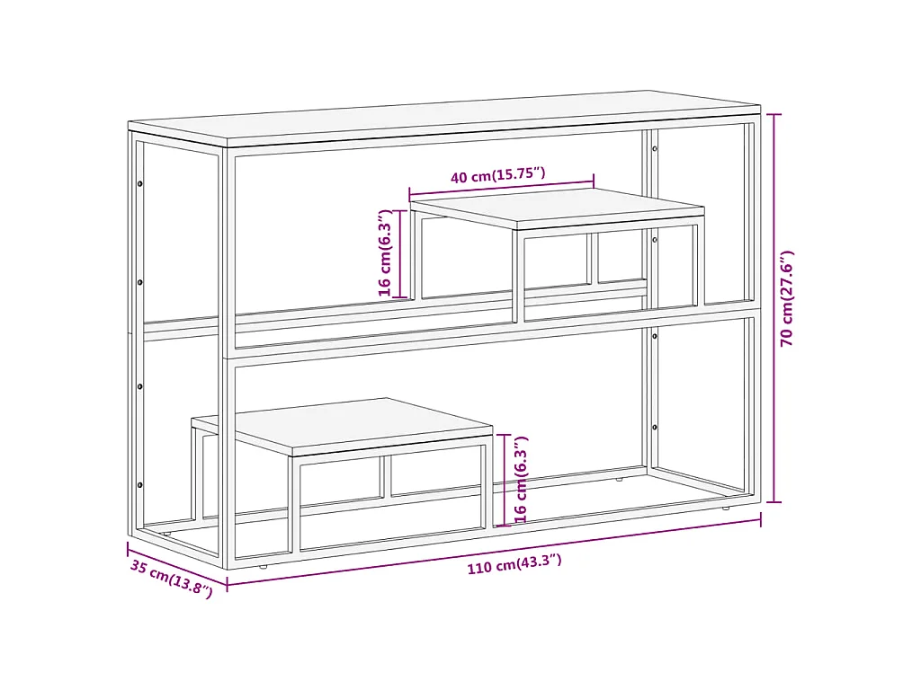Table console argenté inox et bois de récupération massif