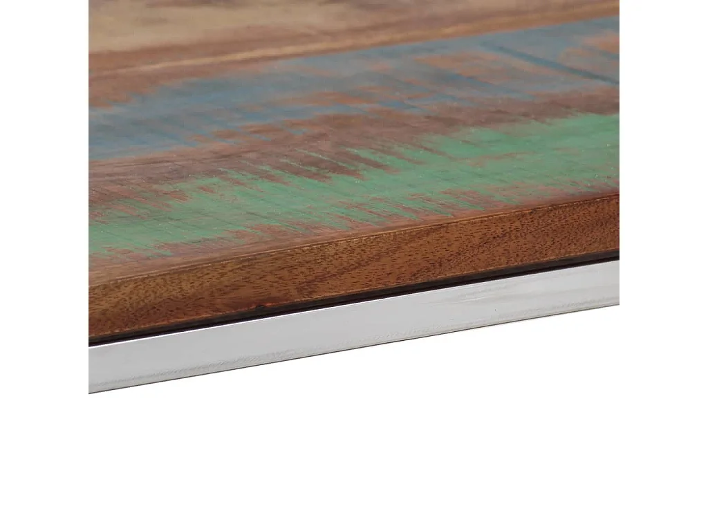 Table console argenté inox et bois de récupération massif