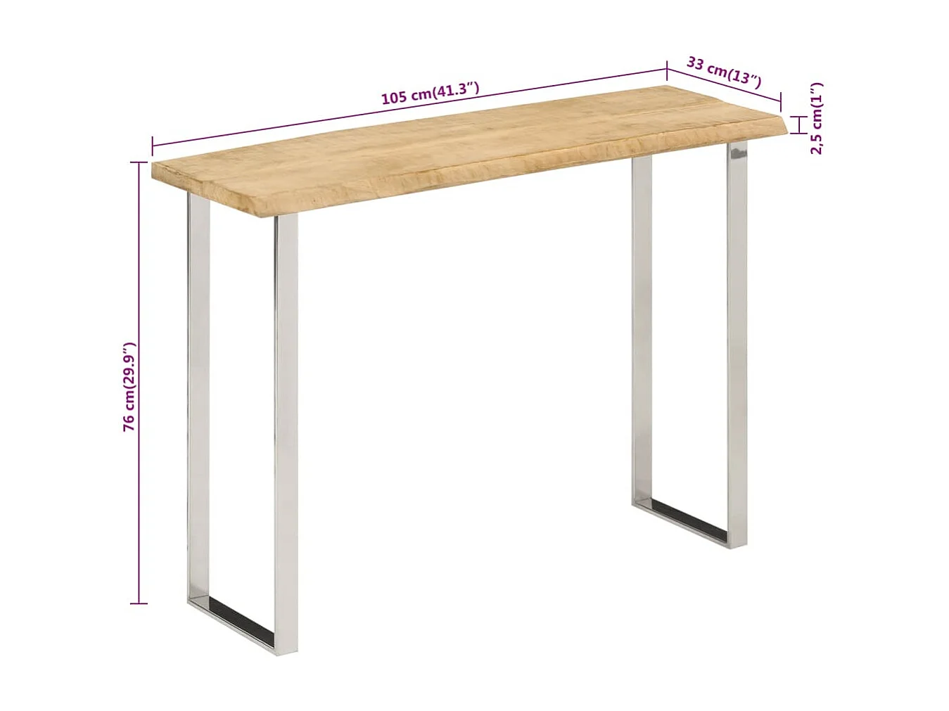 Table console à live edge 105x33x76 cm bois de manguier massif