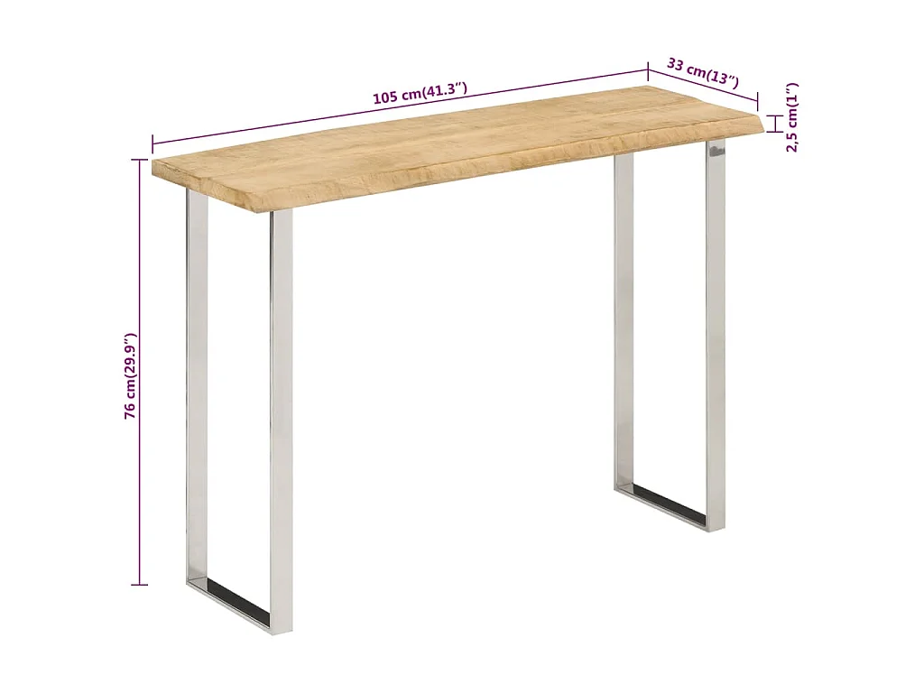Konsolentisch mit Baumkante 105x33x76 cm Massivholz Mango