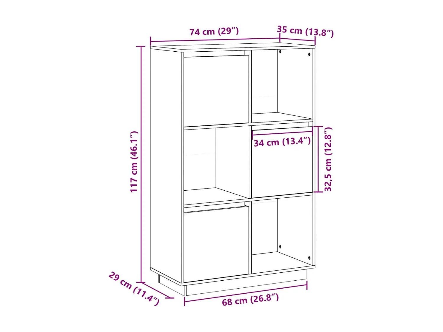 Hoge kast 74x35x117 cm massief grenenhout wit