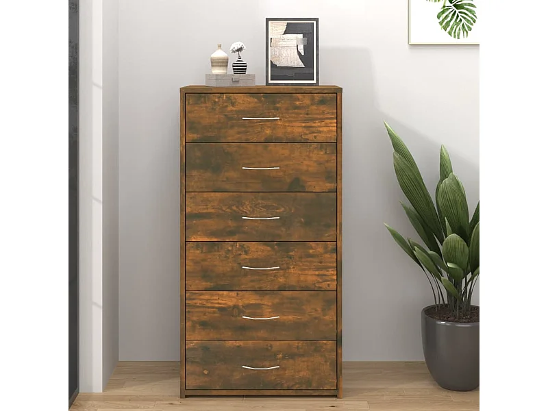 Dressoir met 6 lades 50x34x96 cm bewerkt hout gerookt eiken