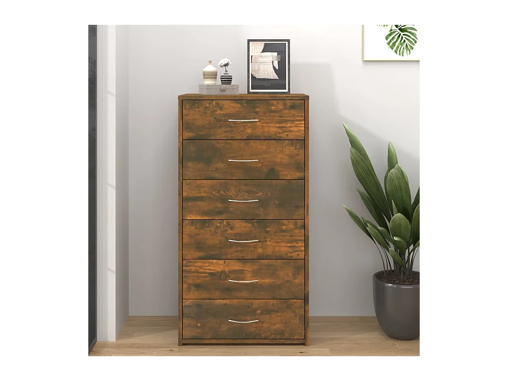 Dressoir met 6 lades 50x34x96 cm bewerkt hout gerookt eiken