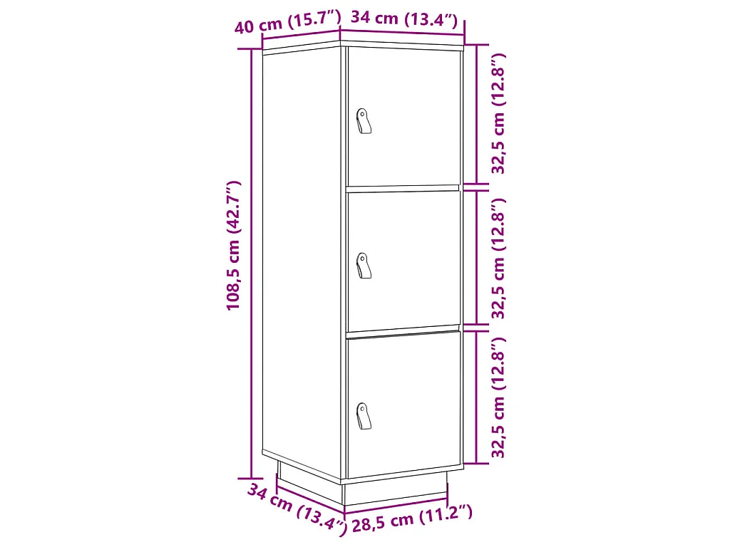 Buffet haut Gris 34x40x108,5 cm Bois massif de pin