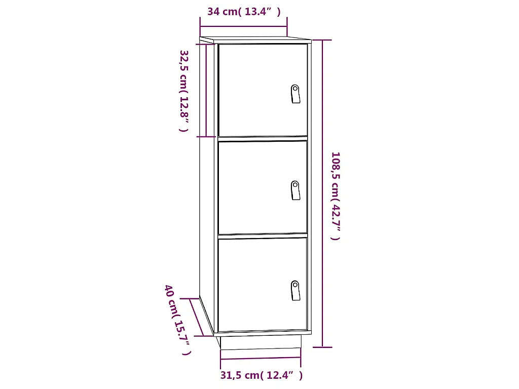 Buffet haut Gris 34x40x108,5 cm Bois massif de pin