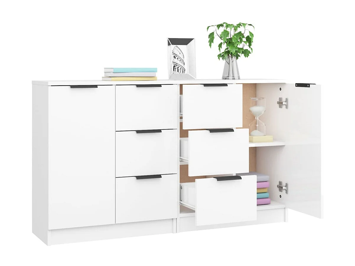 Aparadores 2 pcs 60x30x70cm madeira processada branco brilhante