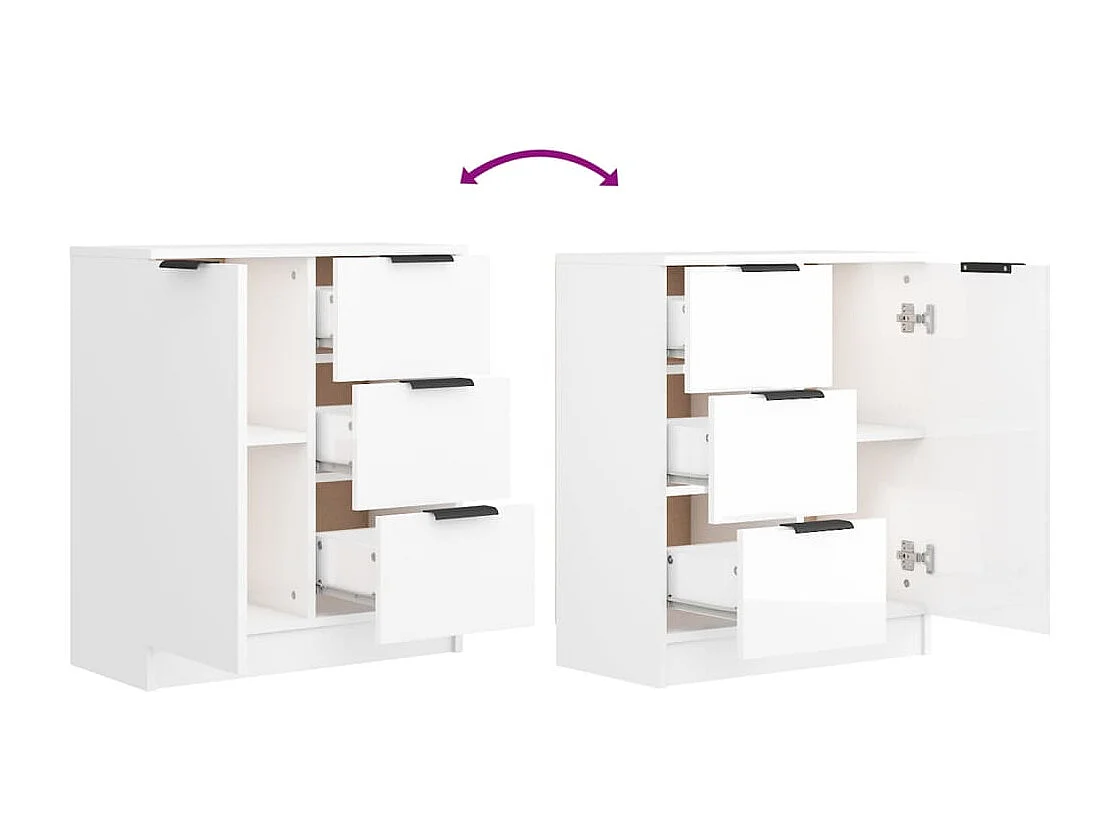 Aparadores 2 pcs 60x30x70cm madeira processada branco brilhante