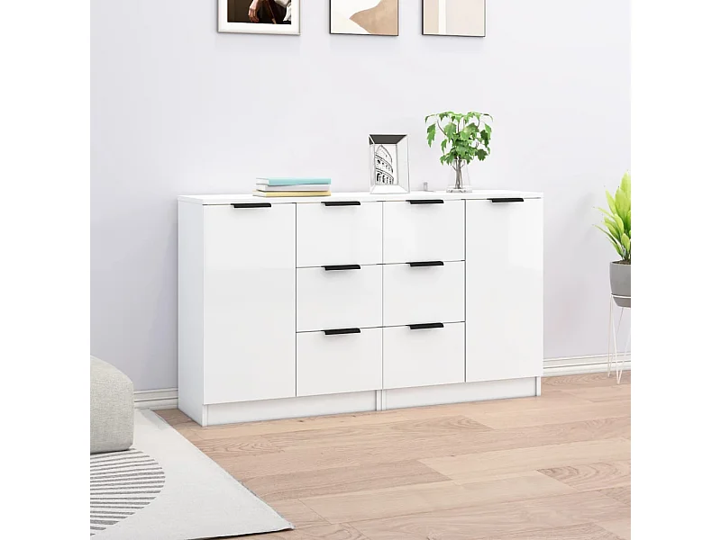 Buffets 2 pcs Blanc brillant 60x30x70 cm Bois d'ingénierie