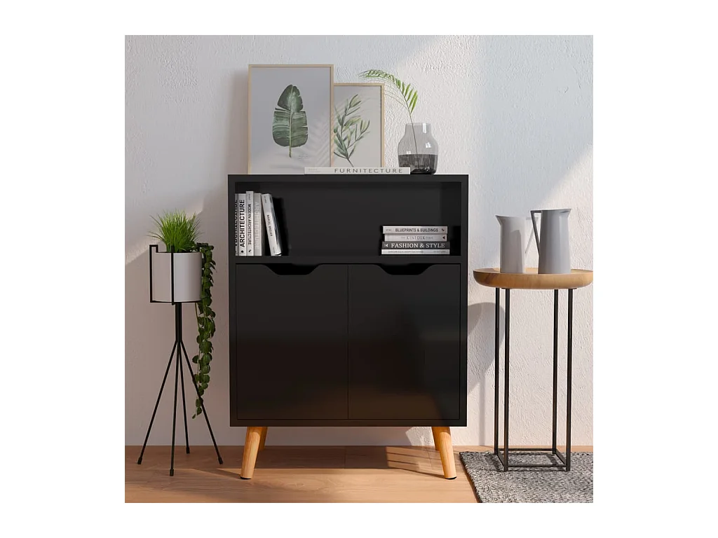 Buffet noir brillant 60x30x72 cm bois d'ingénierie