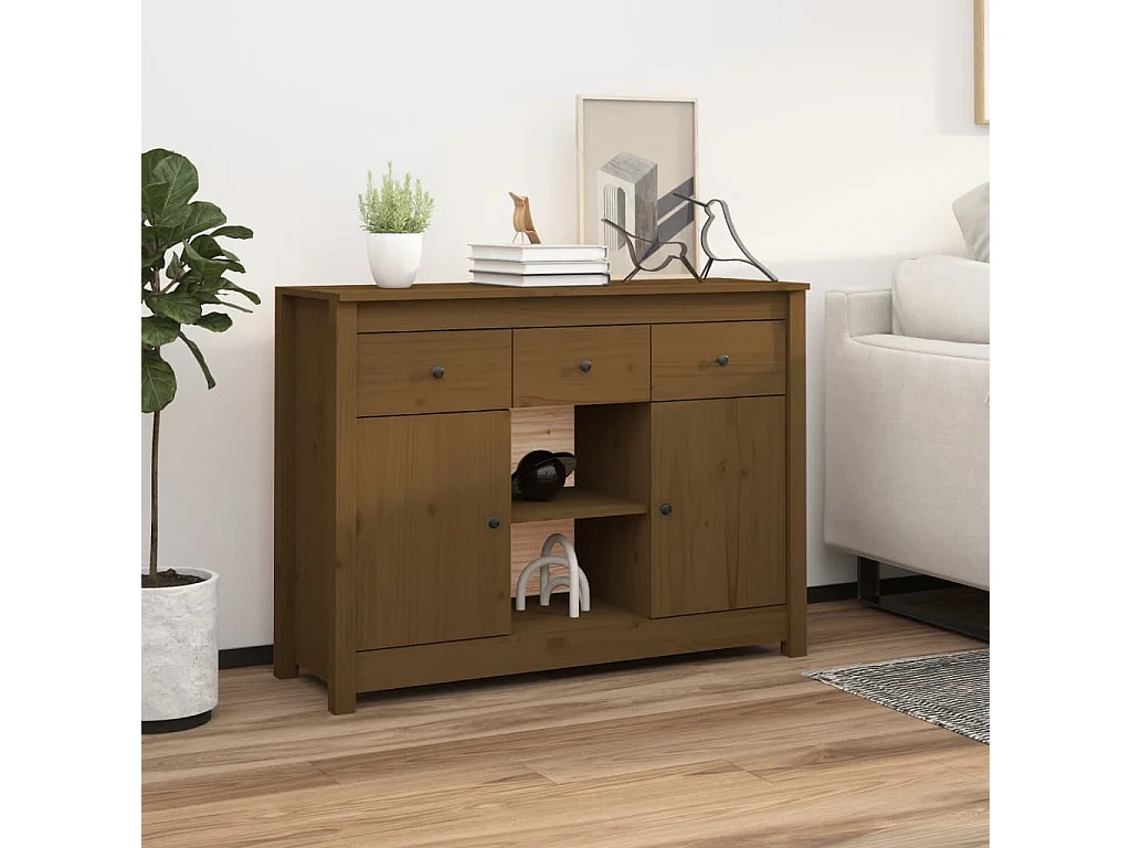 Buffet Marron miel 100x35x74,5 cm Bois massif de pin