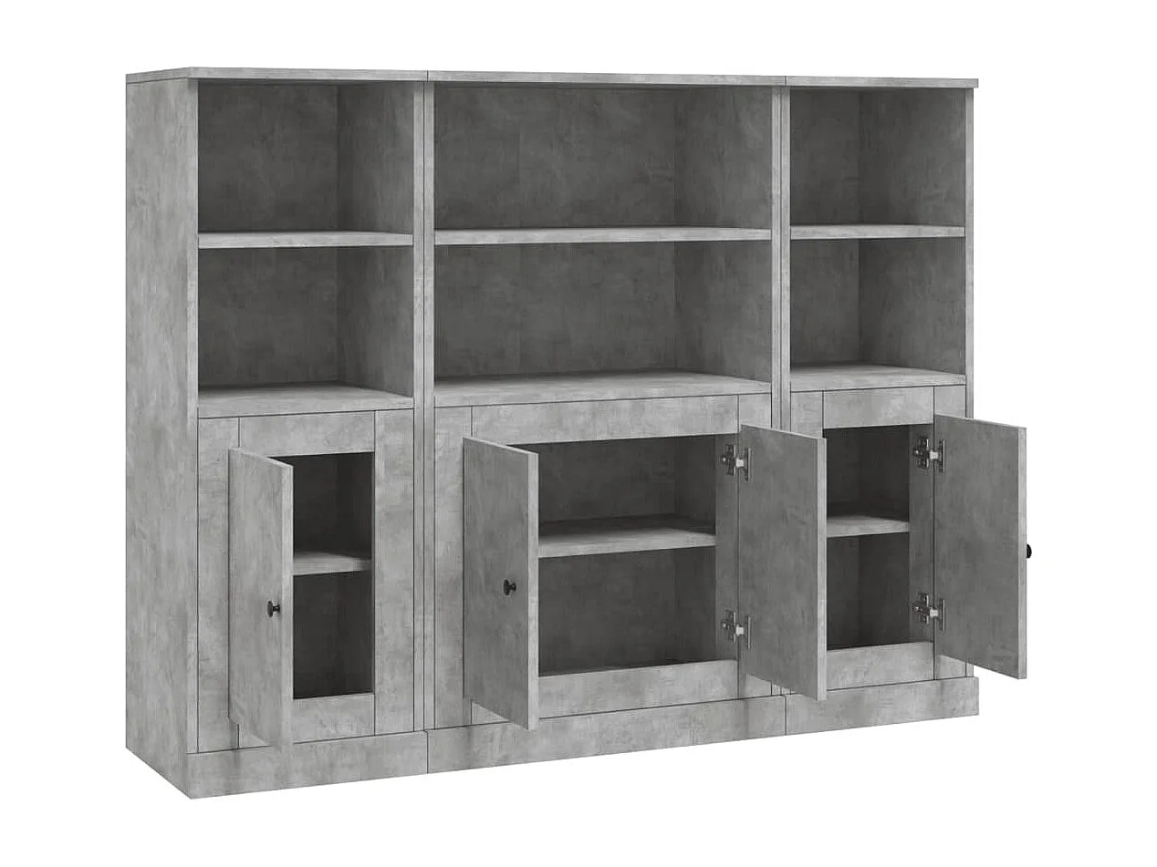 Buffets 3 pcs gris béton bois d'ingénierie