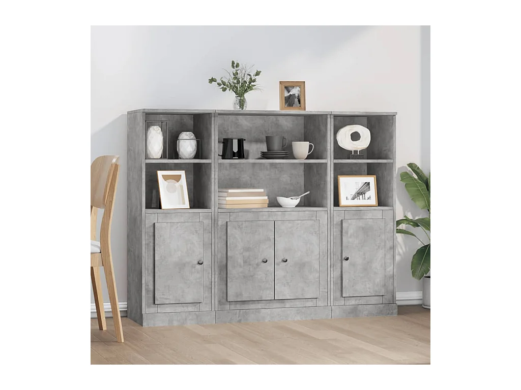 Buffets 3 pcs gris béton bois d'ingénierie
