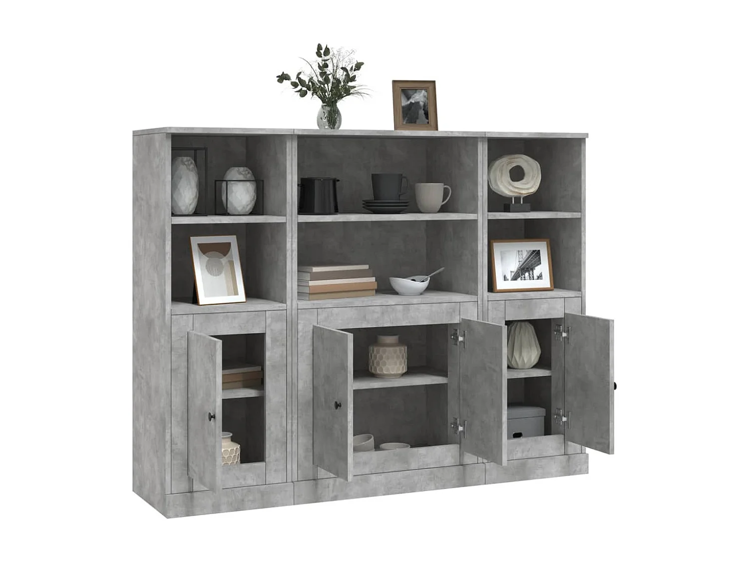 Buffets 3 pcs gris béton bois d'ingénierie