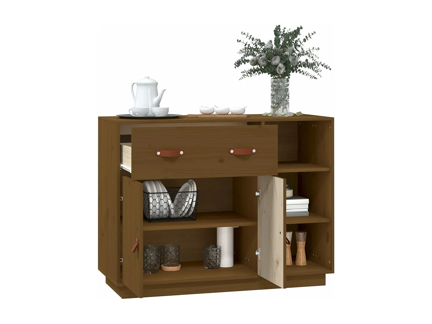 Dressoir 98,5x40x75 cm massief grenenhout honingbruin