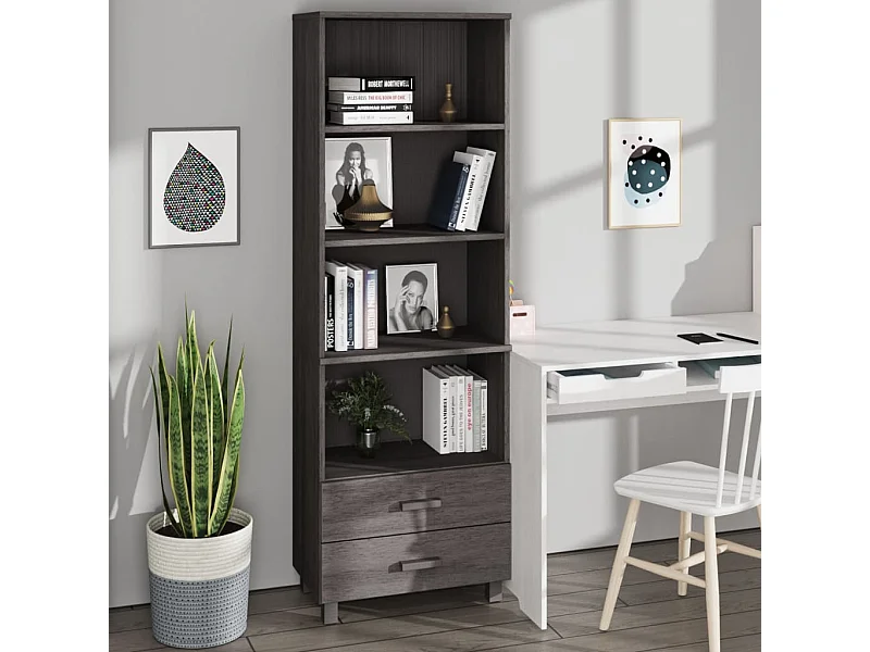 Aparador HAMAR madera maciza de pino gris claro 60x35x180 cm