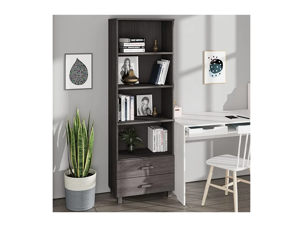Hoge kast HAMAR 60x35x180 cm massief grenenhout lichtgrijs