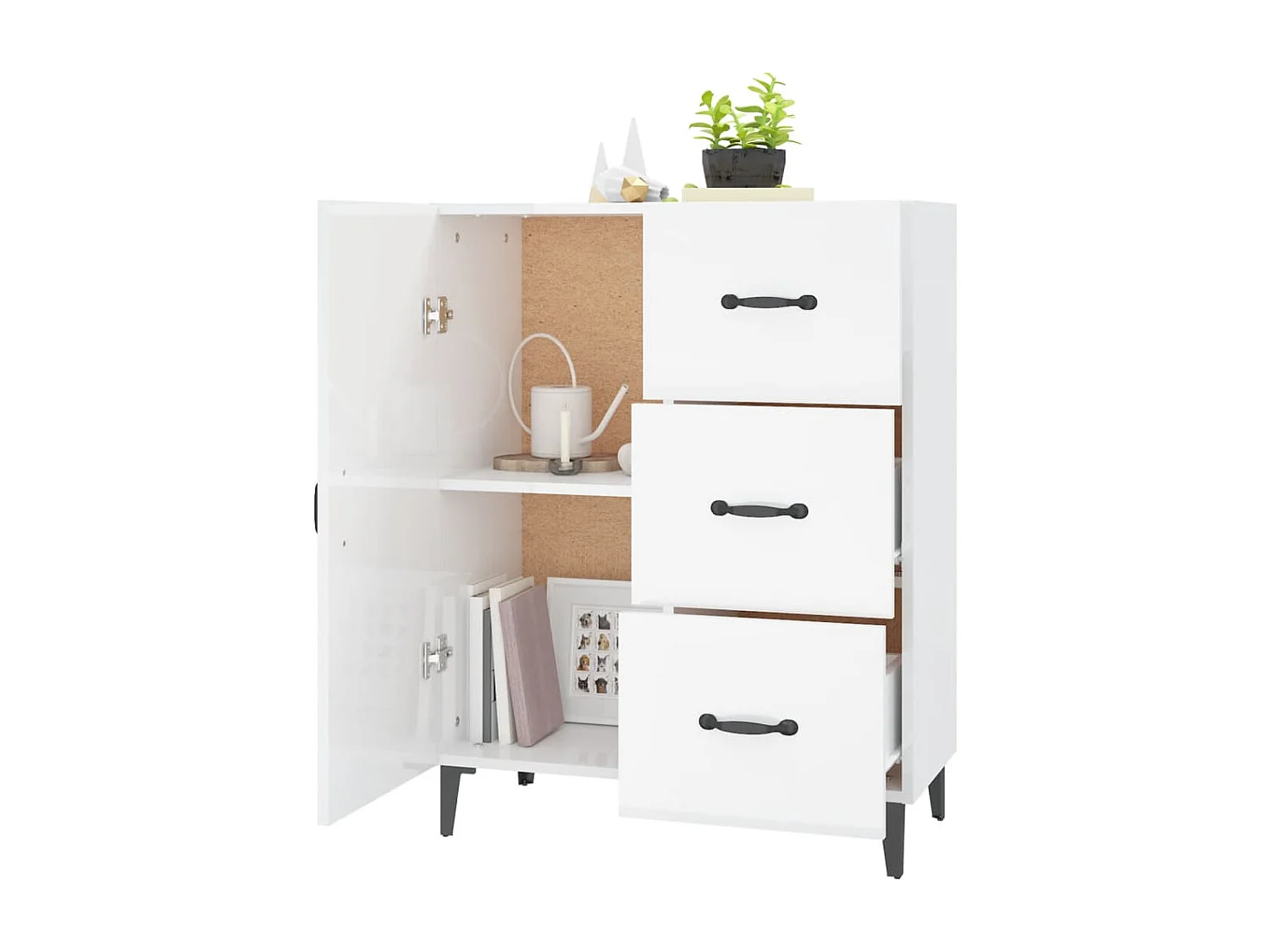 Buffet Blanc brillant 69,5x34x90 cm Bois d'ingénierie