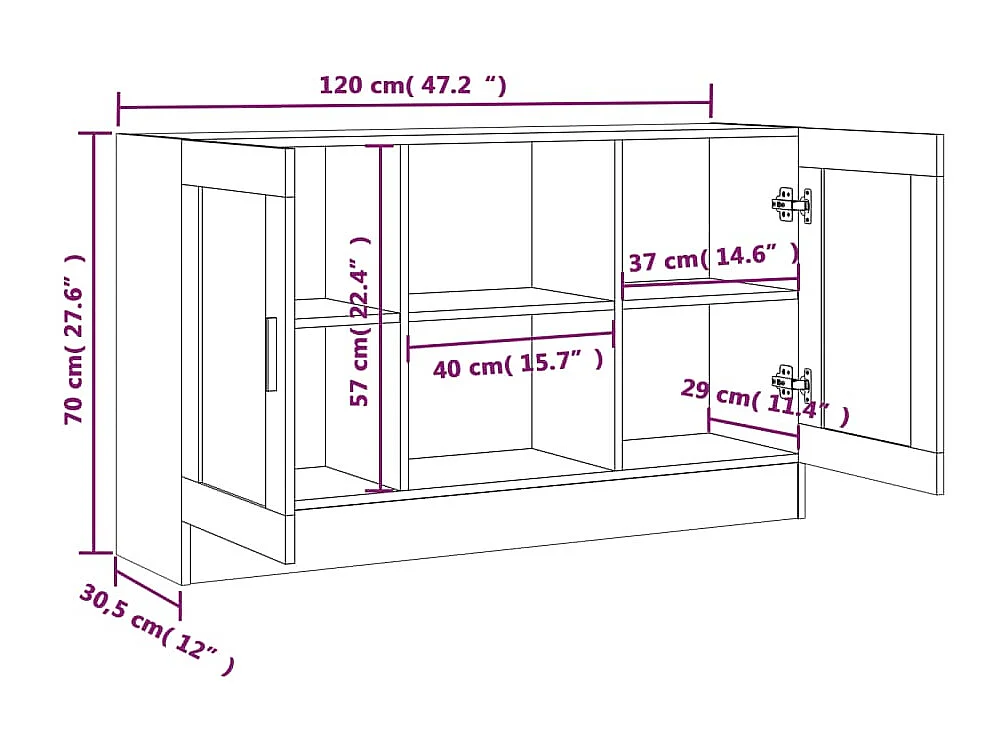 Buffet Sonoma gris 120x30,5x70 cm Bois d'ingénierie