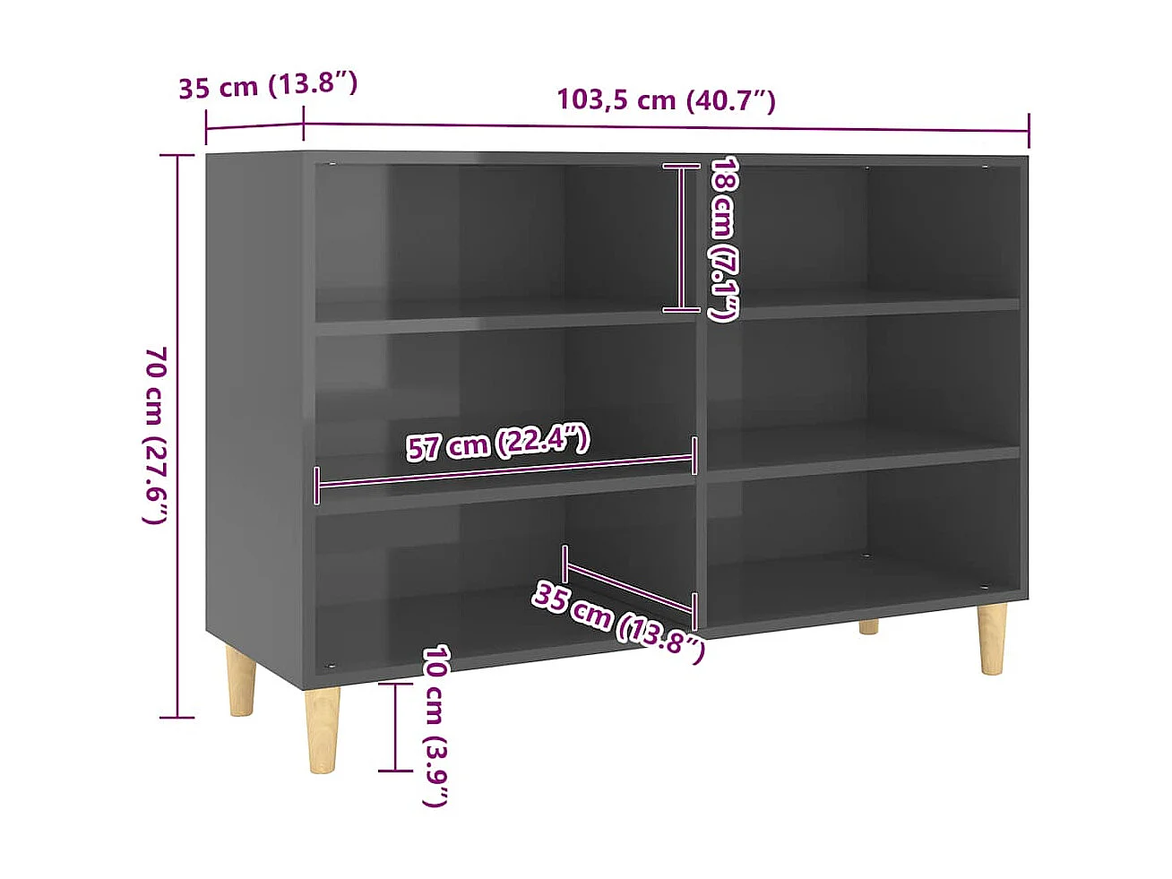 Dressoir 103,5x35x70 cm bewerkt hout hoogglans grijs