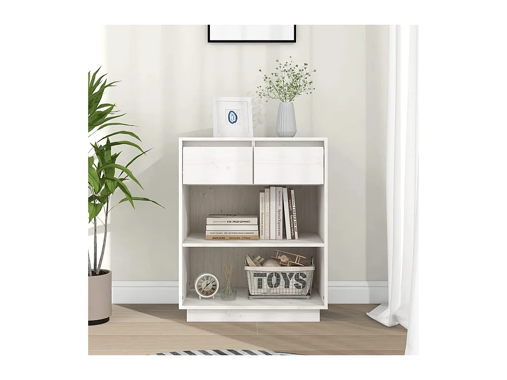 Armoire console Blanc 60x34x75 cm Bois de pin solide