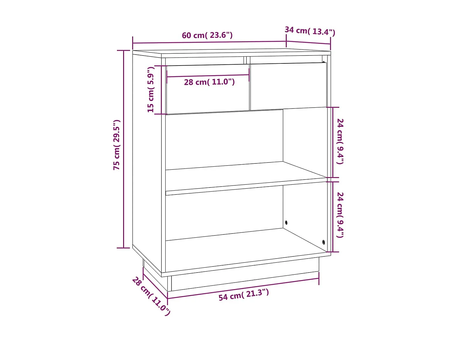 Armoire console Blanc 60x34x75 cm Bois de pin solide