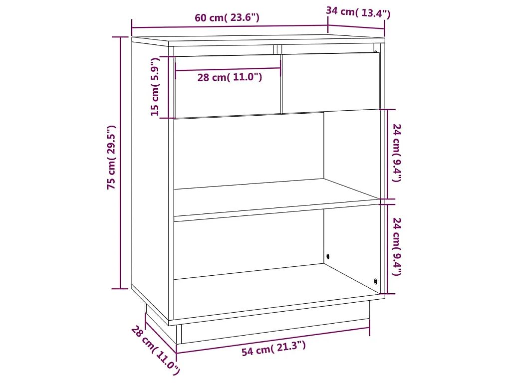 Beistellschrank Weiß 60x34x75 cm Massivholz Kiefer