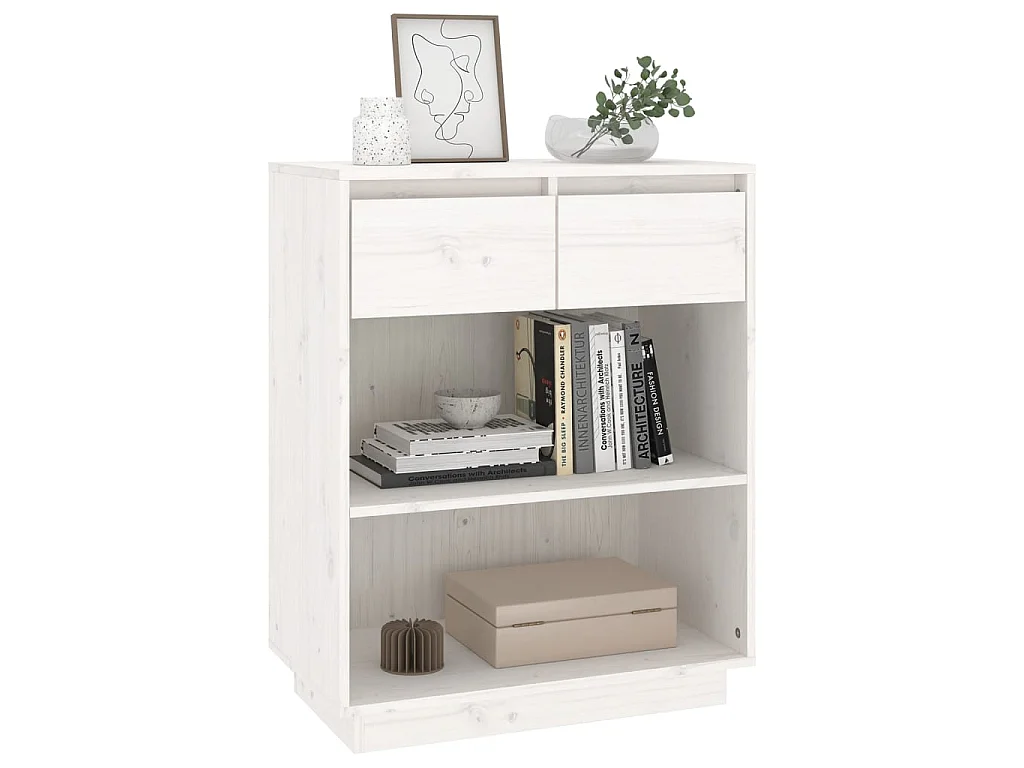 Beistellschrank Weiß 60x34x75 cm Massivholz Kiefer