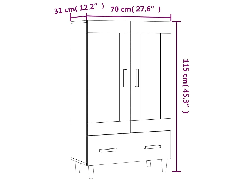 Buffet haut Gris béton 70x31x115 cm Bois d'ingénierie