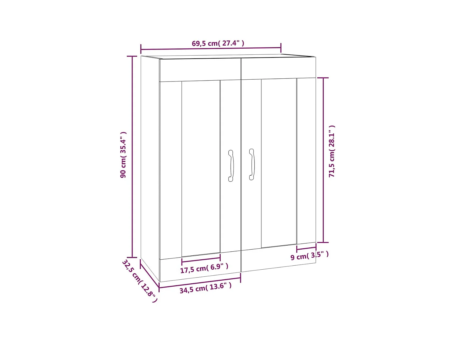 Hangkast 69,5x32,5x90 cm grijs sonoma eikenkleurig