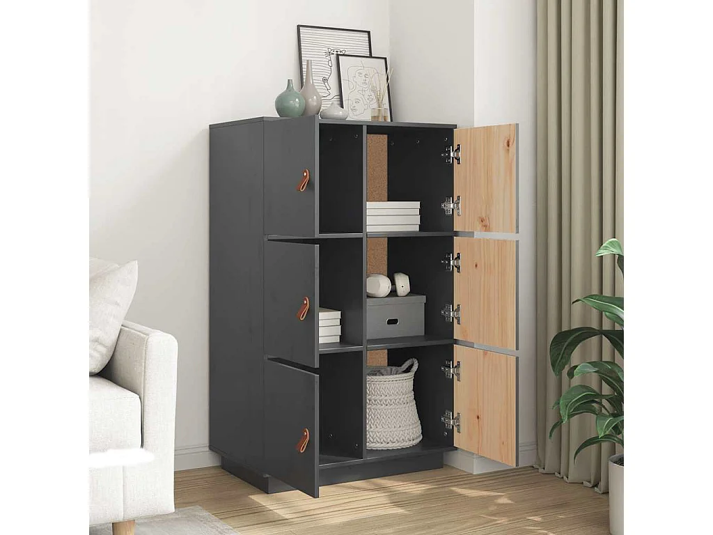 Buffet haut Gris 67x40x108,5 cm Bois massif de pin