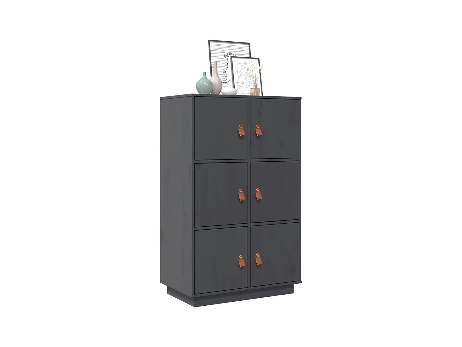 Buffet haut Gris 67x40x108,5 cm Bois massif de pin
