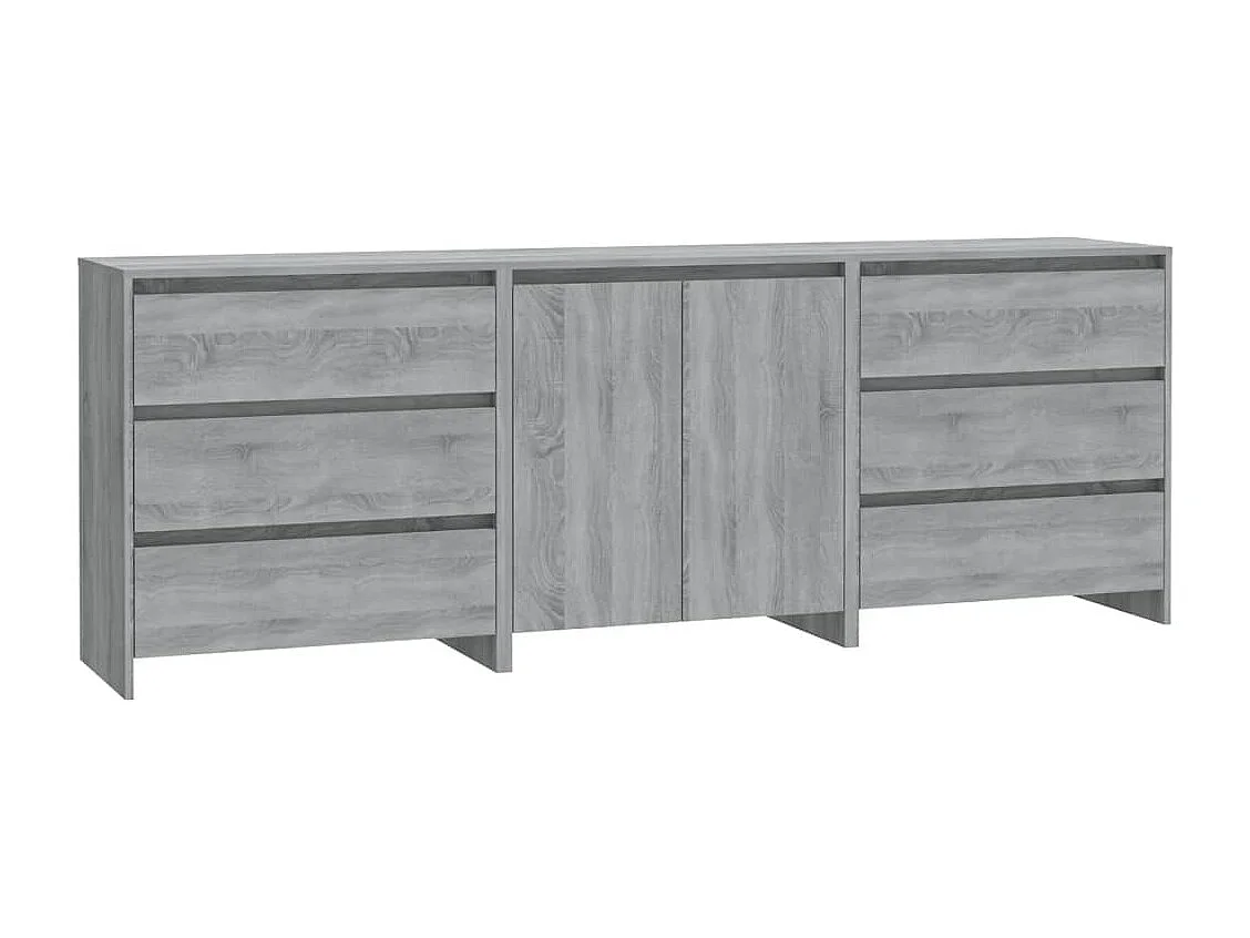 3-tlg. Sideboard Grau Sonoma Holzwerkstoff