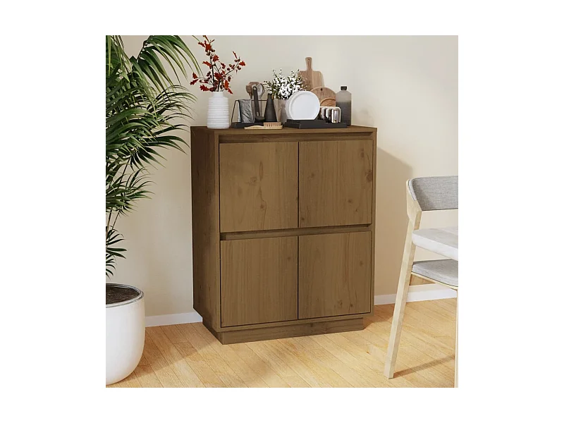 Aparador de madera maciza de pino marrón miel 60x34x75 cm