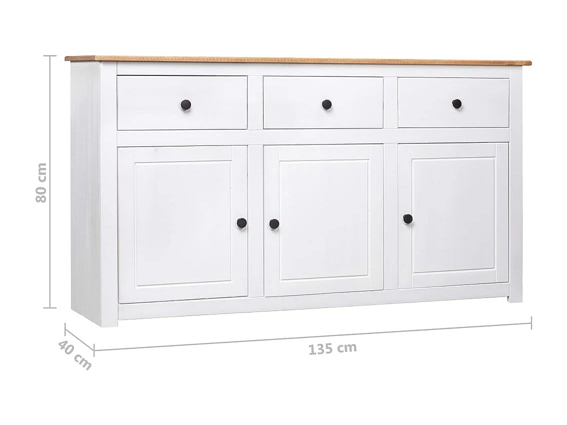 Credenza Bianca 135x40x80 cm in Legno Massello di Pino Panama