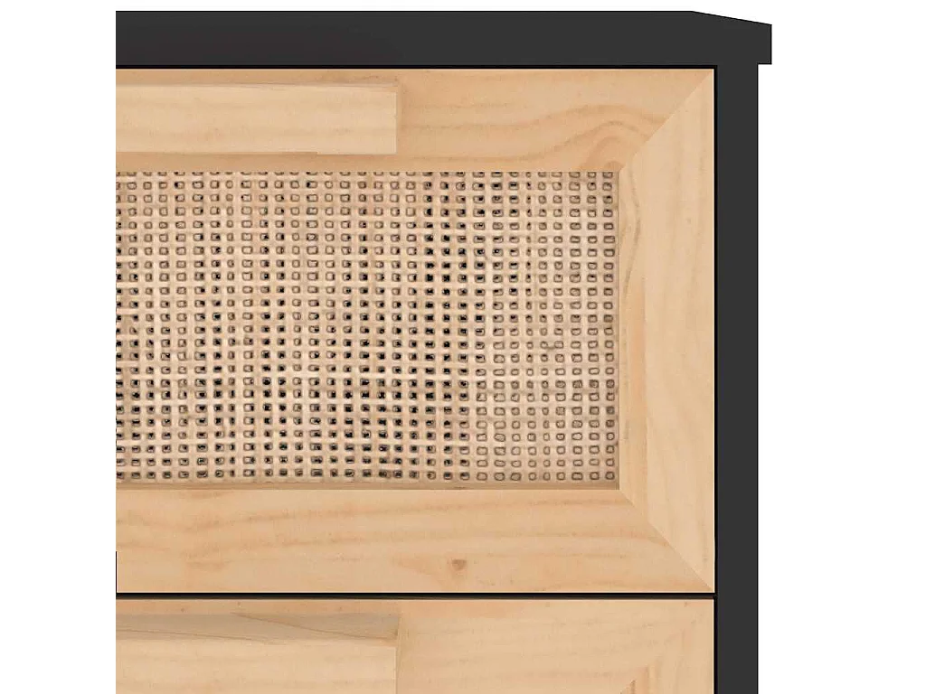 Sideboard Schwarz 40x30x90cm Massivholz Kiefer und Natur-Rattan