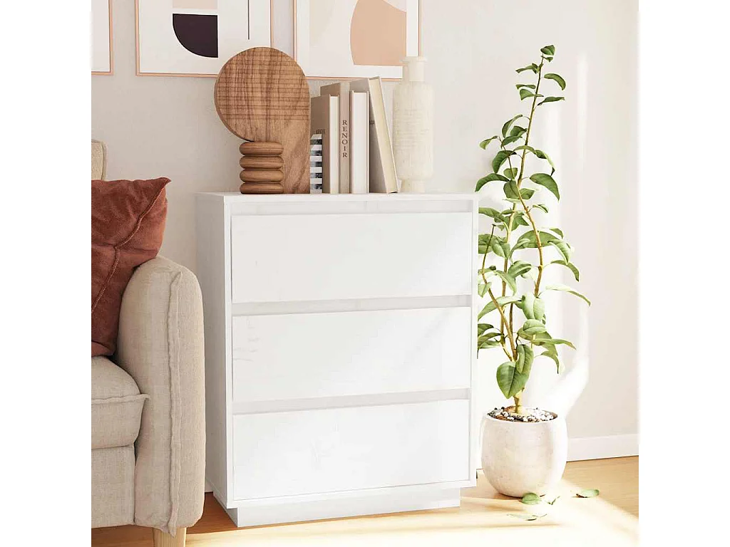 Buffet Blanc 60x34x75 cm Bois massif de pin