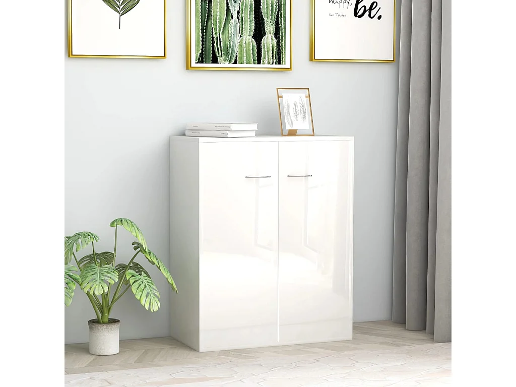 Credenza Bianco Lucido 60x30x75 cm in Legno Multistrato