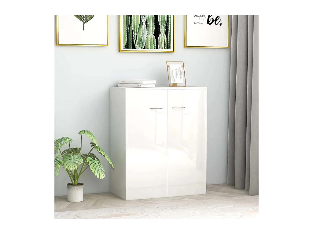 Credenza Bianco Lucido 60x30x75 cm in Legno Multistrato