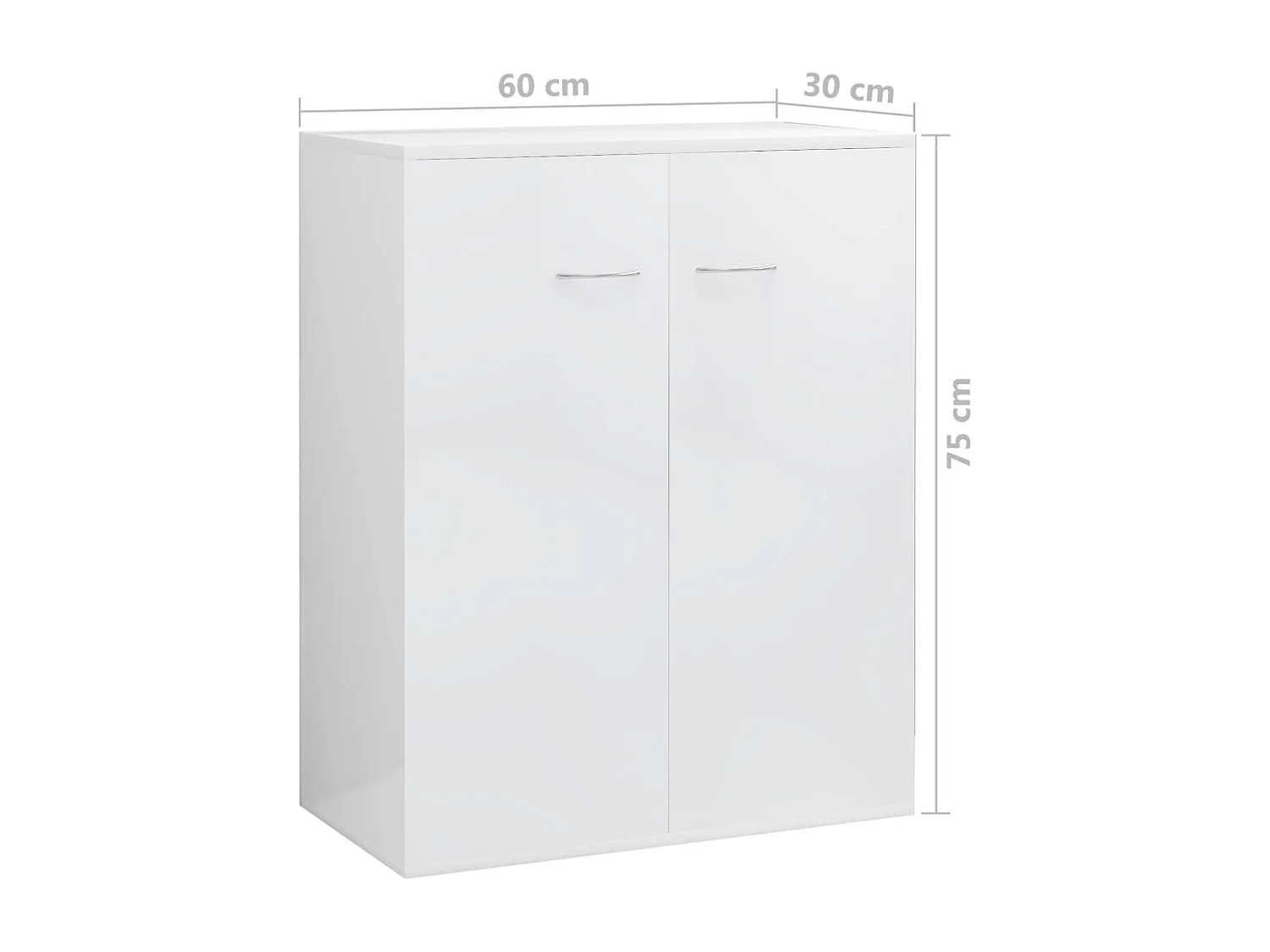 Credenza Bianco Lucido 60x30x75 cm in Legno Multistrato