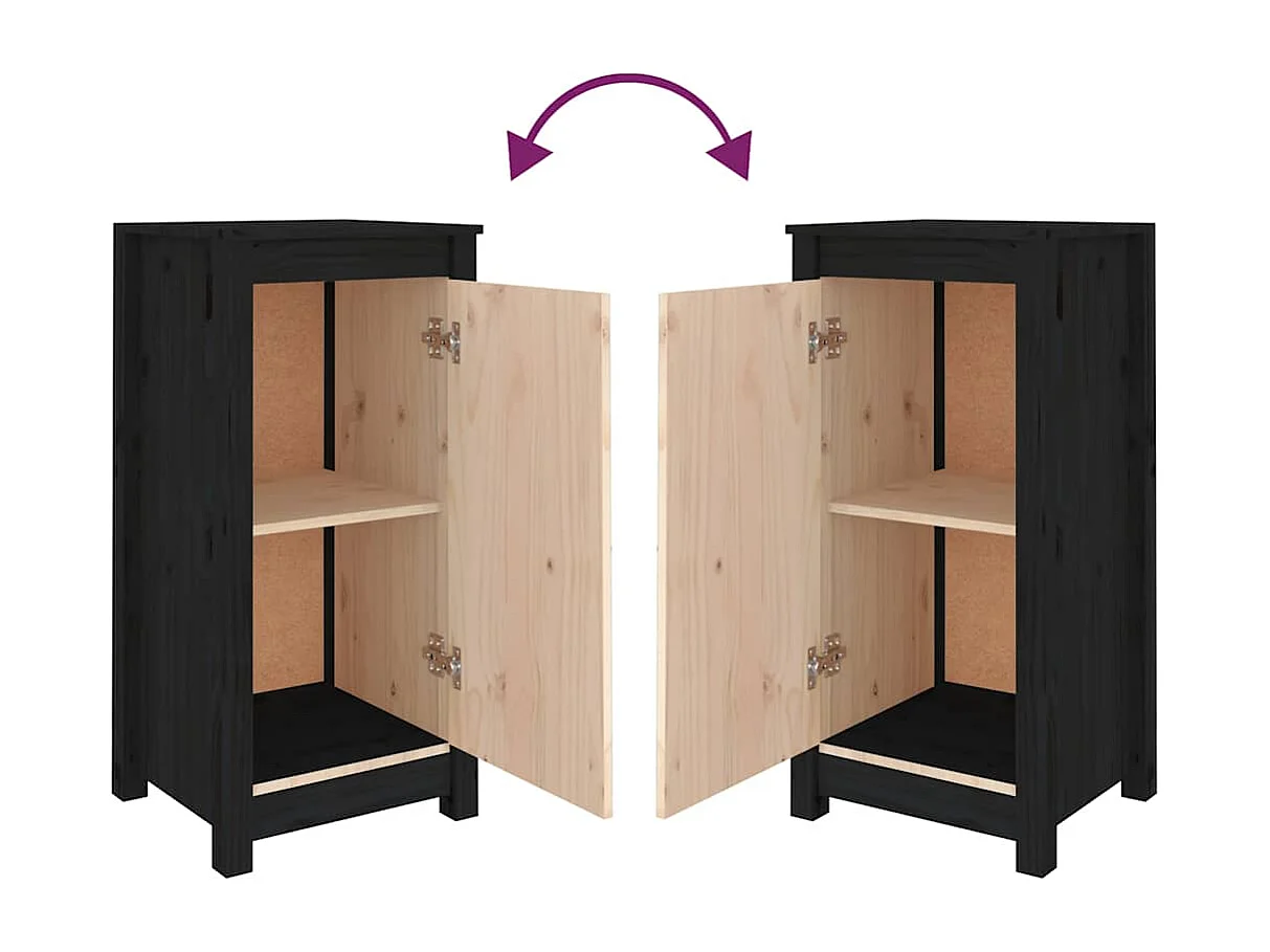 Sideboards 2 Stk. Schwarz 39x35x80 cm Massivholz Kiefer